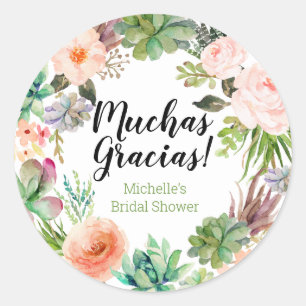 Adesivo Redondo Muchas Gracias Fiesta Succulent Wreath