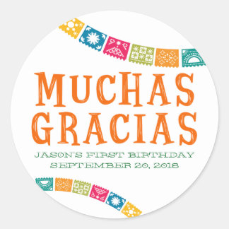 ADESIVO REDONDO MUCHAS GRACIAS - OBRIGADO, FAVORITOS PARA FESTAS