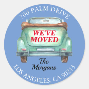 Adesivo Redondo Mudámos, Endereço de devolução, Velho Car Watercol