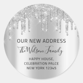 Adesivo Redondo Mudamos O RSVP Do Novo Prata De Endereços