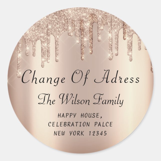 Adesivo Redondo Mudamos O RSVP Do Rosa De Endereço (Frente)