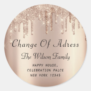 Adesivo Redondo Mudamos O RSVP Do Rosa De Endereço