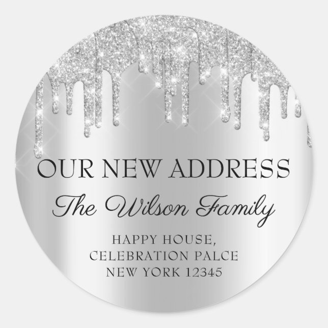 Adesivo Redondo Mudamos RSVP De Cinzas Silver De Endereço (Frente)