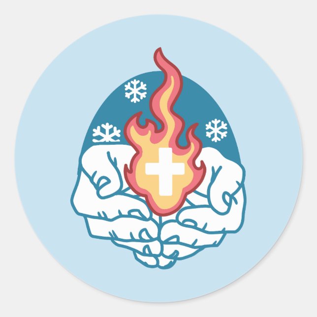 Adesivo Redondo Mudança a frio, fogo de fé - cristão motivacional (Frente)