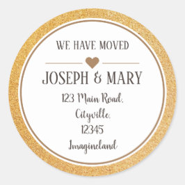 Adesivo Redondo Mudança de endereço - brilho do ouro moderno