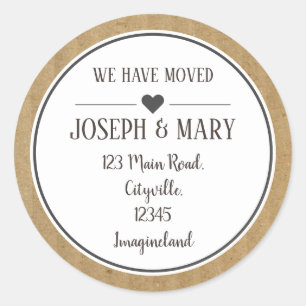 Adesivo Redondo Mudança de endereço Cartão de papel Kraft moderno