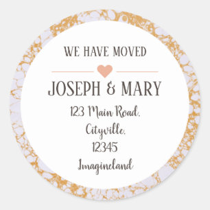 Adesivo Redondo Mudança de endereço da dourada marble moderna