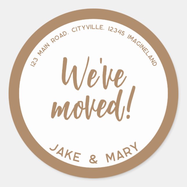 Adesivo Redondo Mudança de endereço Moderno Simples Mudamos (Frente)