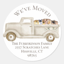 Adesivo Redondo Mudança de endereço, nós nos movemos! Movendo Gato