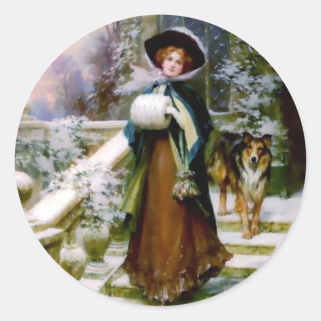 Adesivo Redondo Muff da mão do Victorian do cão do Collie da (Frente)