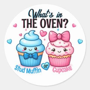 Adesivo Redondo Muffin recheado ou rosa-Cupcake ou azul Revolução