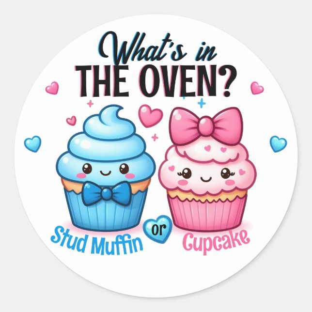 Adesivo Redondo Muffin recheado ou rosa-Cupcake ou azul Revolução  (Frente)