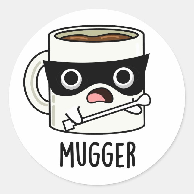 Adesivo Redondo Mugger Piadas de Caneca Engraçadas  (Frente)