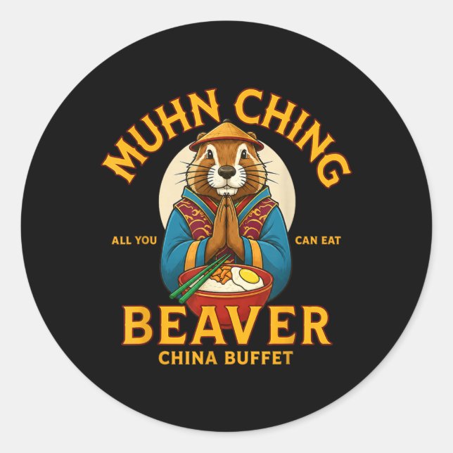 Adesivo Redondo Muhn Ching Buffet de China Beaver Coma à Vontade (Frente)