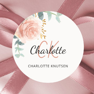 Adesivo Redondo Muito obrigada pela rose gold floral verde