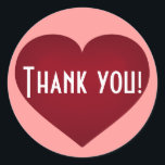 Adesivo Redondo Muito obrigado<br><div class="desc">Este rótulo redondo personalizado apresenta um coração de creme contendo a frase, "Obrigado!" em uma fonte branca nítida. Clique em "Personalizar" para redimensionar/reposicionar o coração do crimson, alterar a cor de fundo e/ou revisar o texto. O autocolante do coração funciona bem como uma adição comemorativa a garrafas de vinho, doces,...</div>