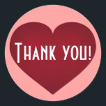 Adesivo Redondo Muito obrigado<br><div class="desc">Este rótulo redondo personalizado apresenta um coração de creme contendo a frase, "Obrigado!" em uma fonte branca nítida. Clique em "Personalizar" para redimensionar/reposicionar o coração do crimson, alterar a cor de fundo e/ou revisar o texto. O autocolante do coração funciona bem como uma adição comemorativa a garrafas de vinho, doces,...</div>