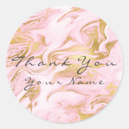 Adesivo Redondo Muito Obrigado A Conhecer Marble Dourado Rosa Glam