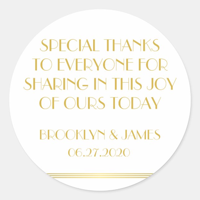 Adesivo Redondo Muito Obrigado Excelente Dourado Gatsby Vedantes D (Frente)