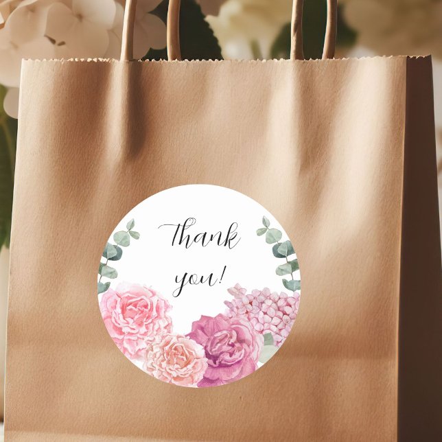 Adesivo Redondo Muito obrigado florais de aquarela (Criador carregado)