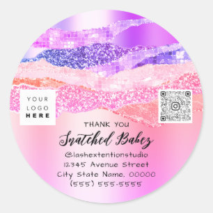 Adesivo Redondo Muito obrigado Logotipo Código QR Cor-de-rosa Comp