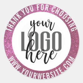 Adesivo Redondo Muito Obrigado Logotipo De Negócios Rosa Brilhante