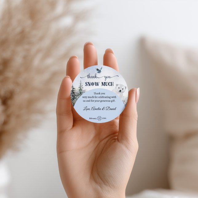 Adesivo Redondo Muito Obrigado, Muita Neve Festa de Bebê do Urso P (Criador carregado)