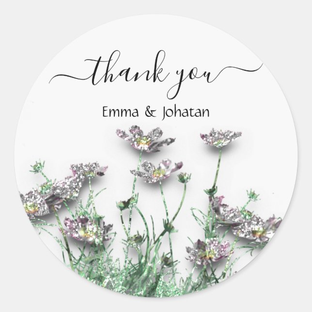 Adesivo Redondo Muito Obrigado Nome 16º Flores de Prado Nupcial Ve (Frente)