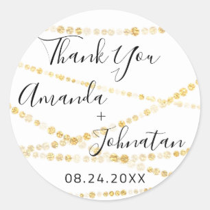 Adesivo Redondo Muito Obrigado Nome Data Dourada Branca