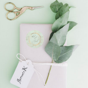 Adesivo Redondo Muito Obrigado Nome Floral Verde Dourado Casamento