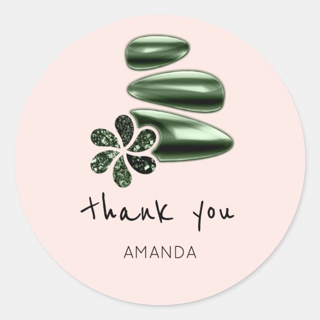 Adesivo Redondo Muito Obrigado Nome Holograph Flower SPA Greenery (Frente)