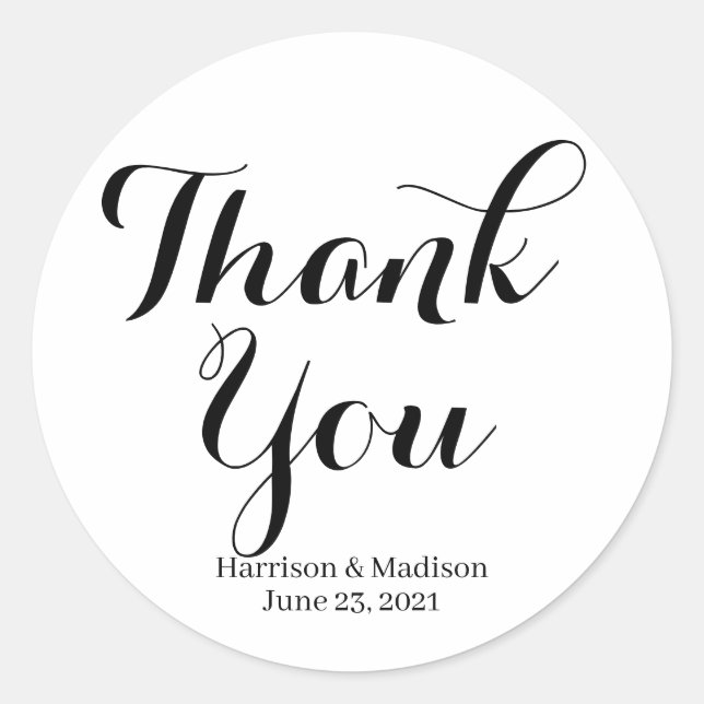 Adesivo Redondo Muito obrigado. Nomes negros de caligrafia branca (Frente)