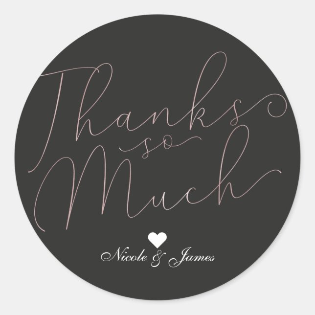 Adesivo Redondo Muito Obrigado Obrigado Thin Rose Gold Script (Frente)