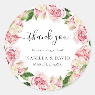 Adesivo Redondo Muito Obrigado Peonies Floral Chá de panela Româ