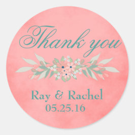 Adesivo Redondo Muito obrigado, Rosa Floral