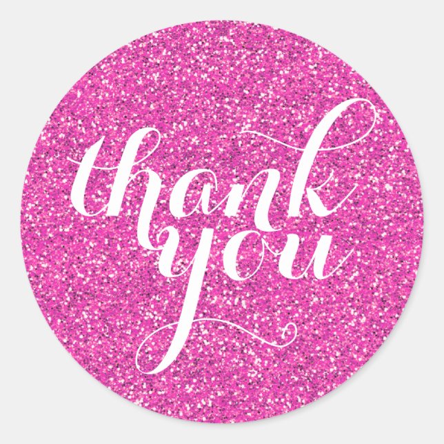 Adesivo Redondo MUITO OBRIGADO, simples, brilho, rosa quente (Frente)
