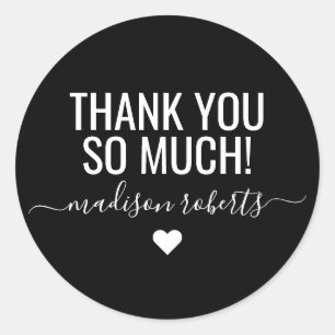 Adesivo Redondo Muito obrigado, tipografia editável.