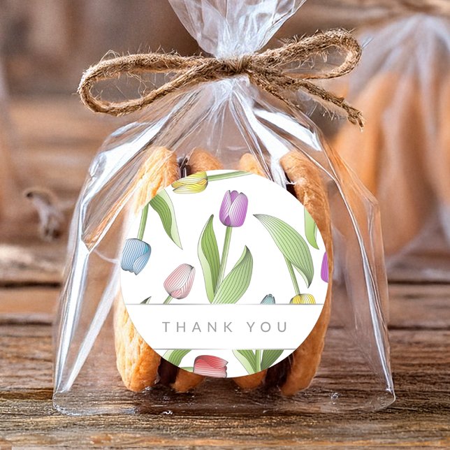 Adesivo Redondo Muito Obrigado Tulip Colorido Moderno (Criador carregado)