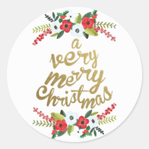 Adesivo Redondo Muito um ouro floral do Feliz Natal