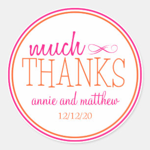 Adesivo Redondo Muitos rótulos de Obrigados (rosa quente / laranj