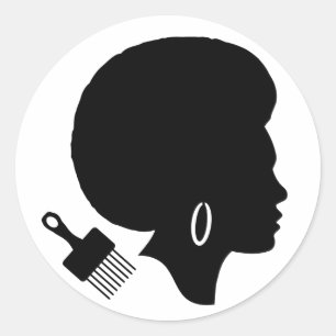 ADESIVO REDONDO MULHER AFRO EM PRETO E BRANCO