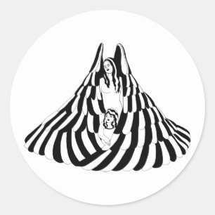 Adesivo Redondo Mulher Anjo Guardiã com a pequena Arte