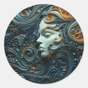 Adesivo Redondo Mulher ao Luar Arte 3D