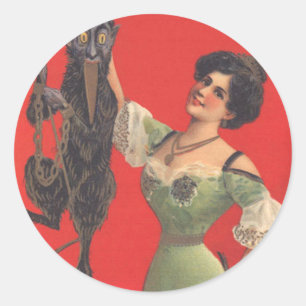 Adesivo Redondo Mulher Apanhando o Krampus