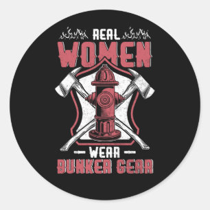 Adesivo Redondo Mulher Bombeiro Real Mulher Veste Bunker Gear Fir