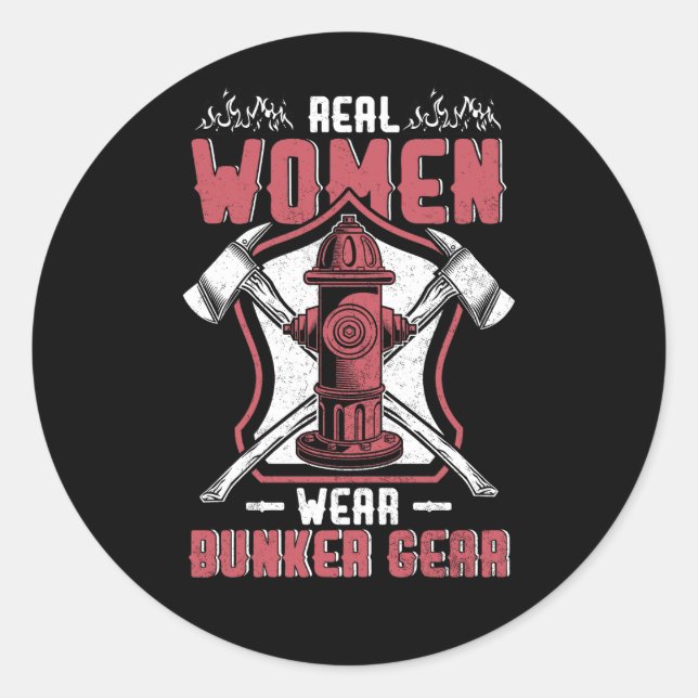 Adesivo Redondo Mulher Bombeiro Real Mulher Veste Bunker Gear Fir (Frente)