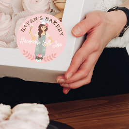 Adesivo Redondo Mulher Bonito moderna, doce padaria feita com amor