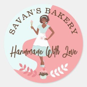 Adesivo Redondo Mulher Bonito moderna, doce padaria feita com amor