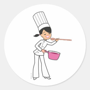 Adesivo Redondo Mulher Chef Sticker com Ilustração