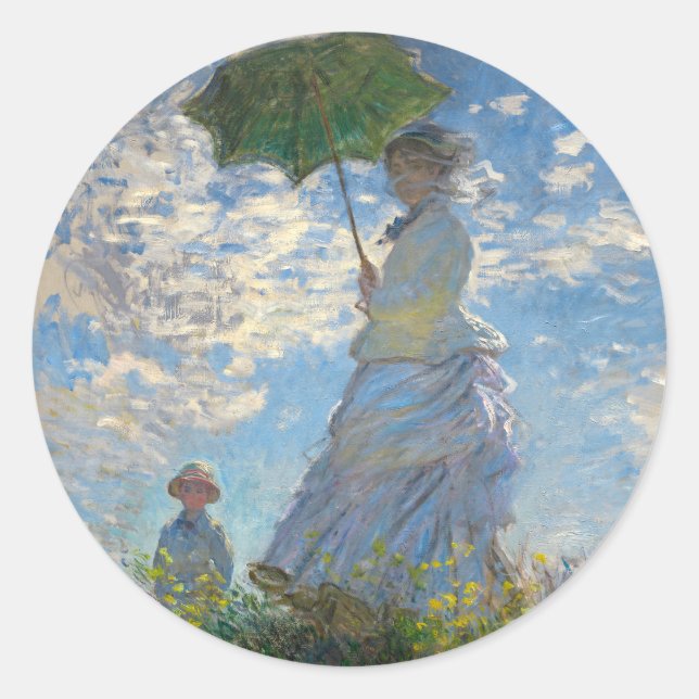 Adesivo Redondo Mulher com Parasol - Madame Monet e seu filho (Frente)